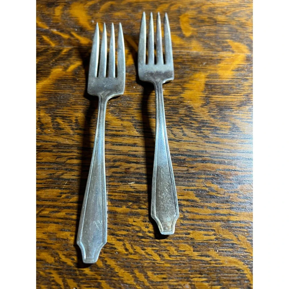 Antique Milford Silver Salad Dessert Forks Set of 2 Silver Plate Pat Sept 9-13